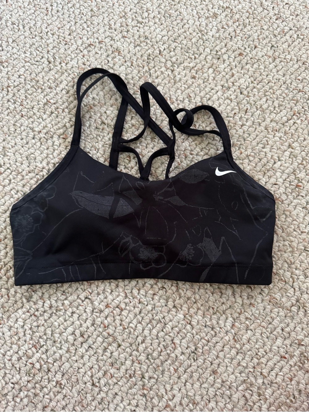 Nike Black Floral Strappy Sports Bra